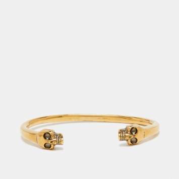 Pre Owned Alexander McQueen Gold Tone Skull Cuff Bracelet