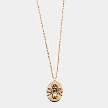 Pre Owned Alexander McQueen Pale Gold Tone Spider Pendant Necklace