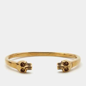 Pre Owned Alexander McQueen Gold Tone Skull Cuff Bracelet