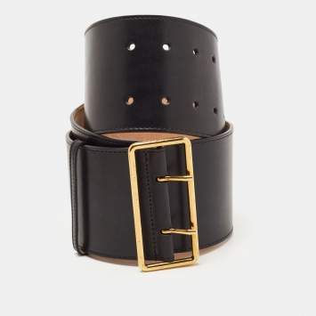 Pre Owned Alexander McQueen Black Leather Waist Belt 75CM
