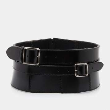 Pre Owned Alexander McQueen Black Leather Wide Waist Belt 38