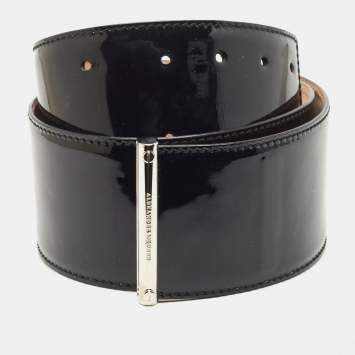 Pre Owned Alexander McQueen Black Patent Leather Wide Waist Belt 85CM