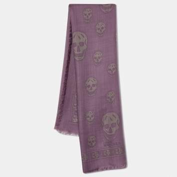 Pre Owned Alexander McQueen Purple Skull Printed Wool & Silk Scarf