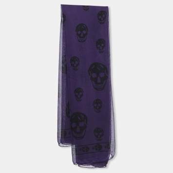 Pre Owned Alexander McQueen Purple Skull Print Silk Chiffon Scarf