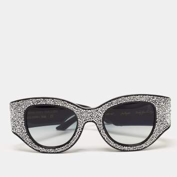 Pre Owned  Anna Karin Karlsson Gradient Black Lucky Goes to Vegas Crystals Cat Eye Sunglasses