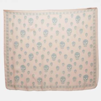 Pre Owned Alexander McQueen Light Pink Skull Print Silk Scarf