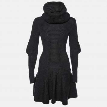 Pre Owned Alexander McQueen Black Rib Knit Detachable Collar Short Dress S