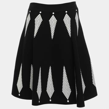 Pre Owned Alexander McQueen Black/White Knit Flared Mini Skirt M