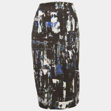 Pre Owned McQ by Alexander McQueen Black Jersey Printed Pencil Midi Skirt M