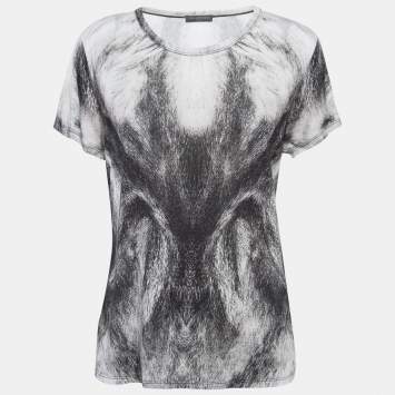 Pre Owned Alexander McQueen White/Black Printed Jersey Crewneck T-Shirt M