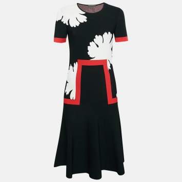 Pre Owned Alexander McQueen Black Patterned Knit Midi Dress M