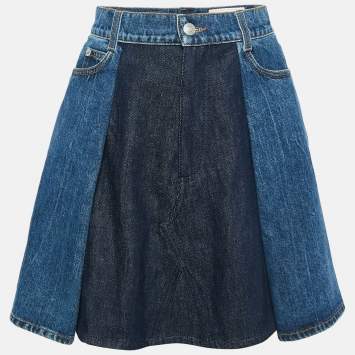 Pre Owned Alexander McQueen Blue Denim Dual Tone Pleated Mini Skirt S