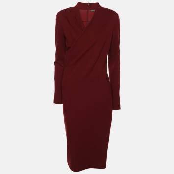Pre Owned Alexander McQueen Burgundy Fabric Midi Dress S