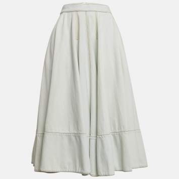 Pre Owned Alexander McQueen Light Blue Denim Flared Midi Skirt S