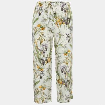 Pre Owned Alexander McQueen Off-White Floral Print Silk Pants S