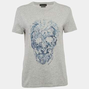 Pre Owned Alexander McQueen Grey Cotton Skull Print Crew Neck T-Shirt XS