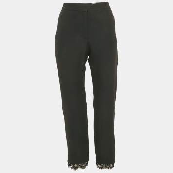 Pre Owned Alexander McQueen Black Lace Trim Crepe Trousers L