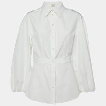 Pre Owned Alexander McQueen White Cotton Button Front Peplum Shirt L