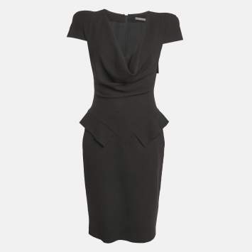 Pre Owned Alexander McQueen Black Wool Cowl Neck Pencil Dress M