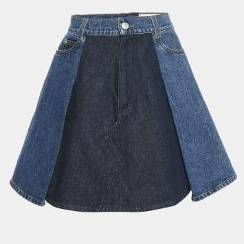 Pre Owned Alexander McQueen Blue Denim Dual Tone Pleated Mini Skirt S