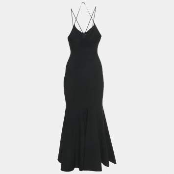 Pre Owned Alexander McQueen Black Stretch Knit Flared Midi Dress S