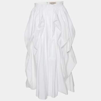 Pre Owned Alexander McQueen White Cotton Midi Skirt S