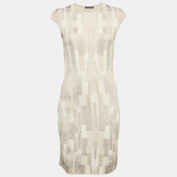 Pre Owned Alexander McQueen Metallic Stretch Knit Sleeveless Short Dress M