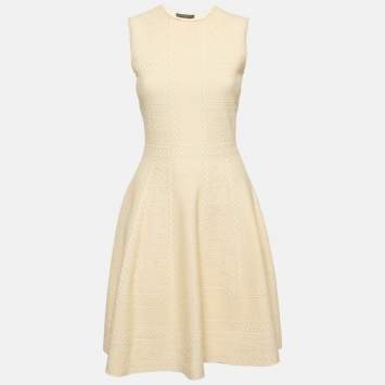 Alexander McQueen Cream Textured Knit Flared Mini Dress S