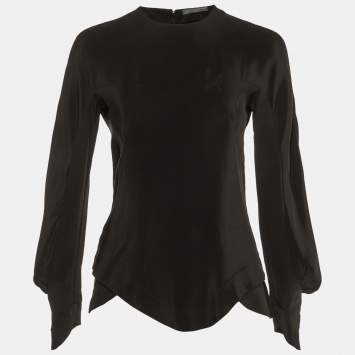 Alexander McQueen Black Silk Scalloped Top M