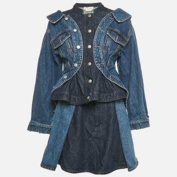 Alexander McQueen Blue Denim Jacket and Skirt Set M