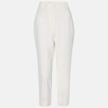 Pre Owned Alexander McQueen White Crepe Capri Pants L