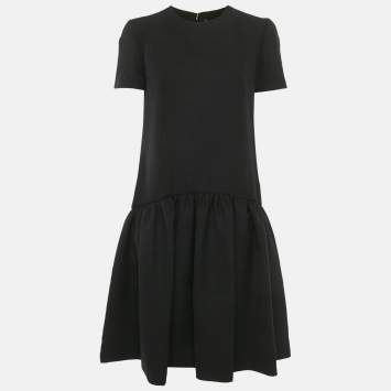 Pre Owned Alexander McQueen Black Wool Blend Drop Waist Midi Dress M