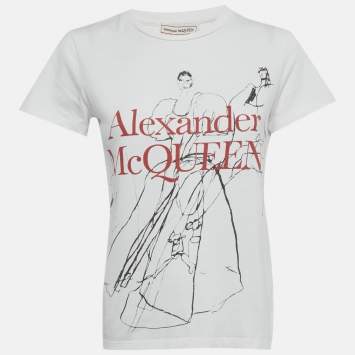 Pre Owned Alexander McQueen White Printed Jersey T-Shirt S