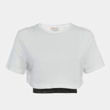 Pre Owned توب ألكسندر ماكوين قطن أبيض بتريكو و بخصر كورسيه أسود مقاس صغير (سمول)