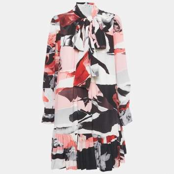 Pre Owned Alexander McQueen Pink Printed Silk Flared Hem Short Dress M