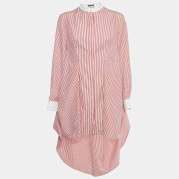 Pre Owned Alexander McQueen Red /White Striped Cotton High Low Shirt Dress M