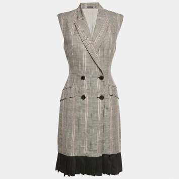Pre Owned Alexander Mc Queen Black /Grey Prince Of Wales Print Wool Vest Short Dress M