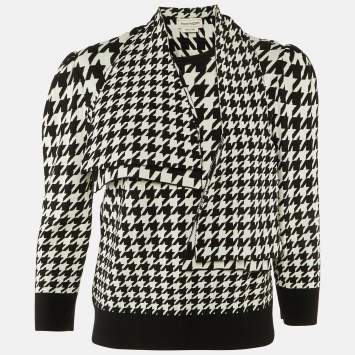 مملوكة مسبقًا Alexander McQueen Monochrome Houndstooth Wool Tie Detail Jumper XL