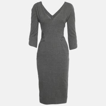 Pre Owned Alexander McQueen Grey Wool Mini Dress S
