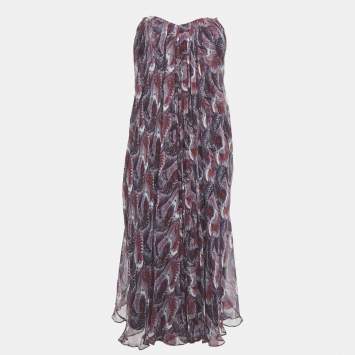 Pre Owned Alexander McQueen Purple Printed Strapless Midi Dress S