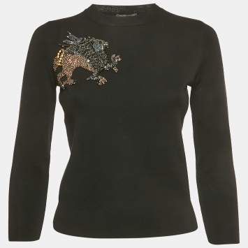 مملوكة مسبقًا Alexander McQueen Black Mystical Rhinestones Embellished Wool Sweater M