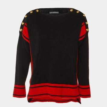 مملوكة مسبقًا Alexander McQueen Black/Red Cashmere Button Detail Sweater XS 