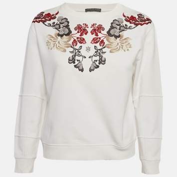 Pre Owned ```json
{"name": "Alexander McQueen White Floral Embroidered Cotton Sweatshirt S", "name_ar": "سويت شيرت ألكسندر ماكوين قطن أبيض مطرز بالأزهار مقاس صغير (سمول)"}
```