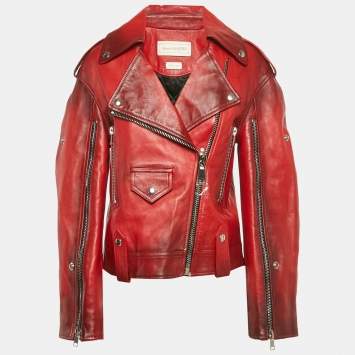 مملوكة مسبقًا Alexander McQueen Red Real Lamb Leather Jacket M