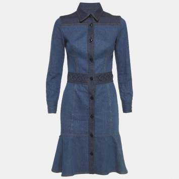 Pre Owned Alexander McQueen Blue Denim Buttoned Front Dress S