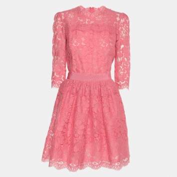 Pre Owned فستان أليكساندر ماكوين دانتيل وردي متوسط الطول مقاس صغير (سمول)