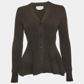 Pre Owned Alexander McQueen Brown Wool Blend Buttoned Cardigan XS