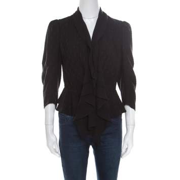 Pre Owned Alexander McQueen Black Faux Layered Drape Detail Cropped Blazer S