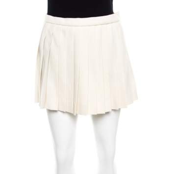 Pre Owned Alexander McQueen Ecru Fleece Wool Accordion Pleated Mini Skirt S