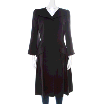 Pre Owned Alexander McQueen Black Pleated Coat Dress M